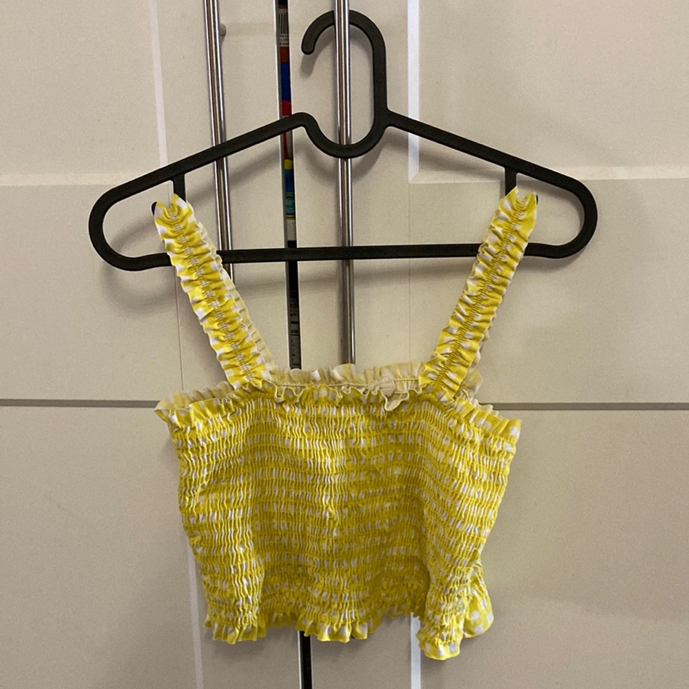 Ruffle yellow plaid tank top